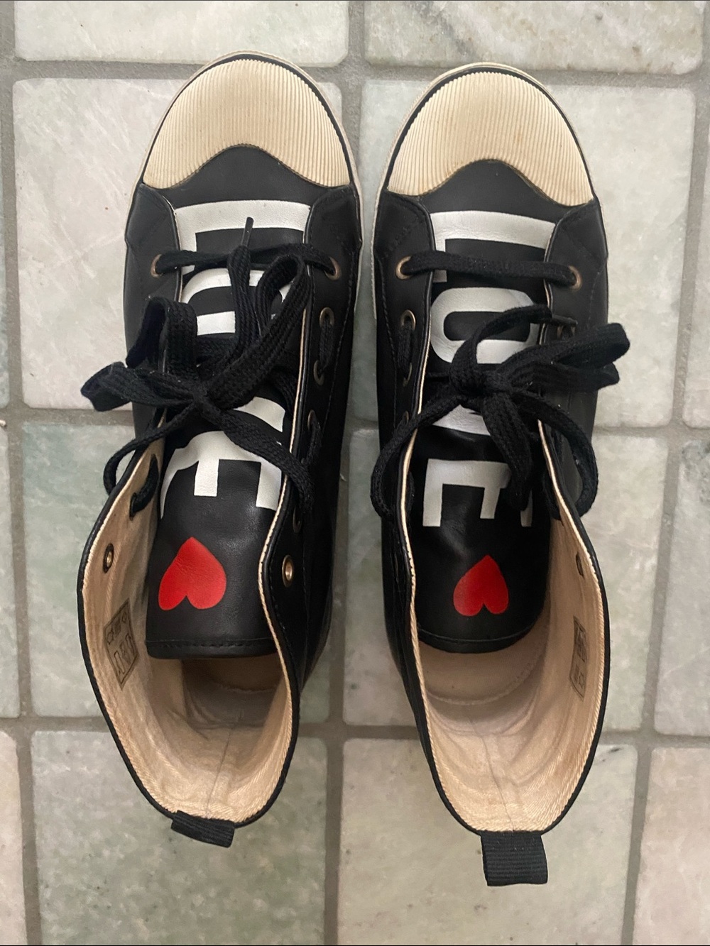 Love Moschino Black, Beige & Red High-Top Sneakers - Picture 2 of 5